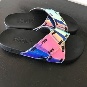 Pink Slides size Medium 7/8. Iridescent color.